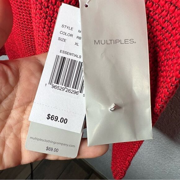 New! MULTIPLES Three Quarters Sleeve Cowl Collar Sharkbite Hem Red Sweater Sz XL - Picture 11 of 14